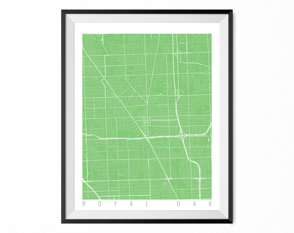 ROYAL OAK Map Art Print / Royal Oak City Poster / Royal Oak Etsy