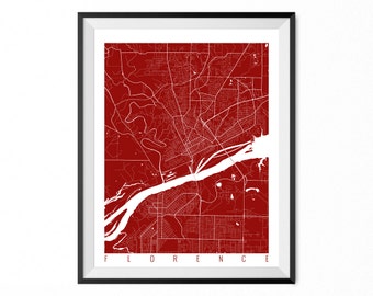 FLORENCE Map Art Print / Florence City Poster / Florence Wall Art / Alabama/ Gift / Alabama home decor