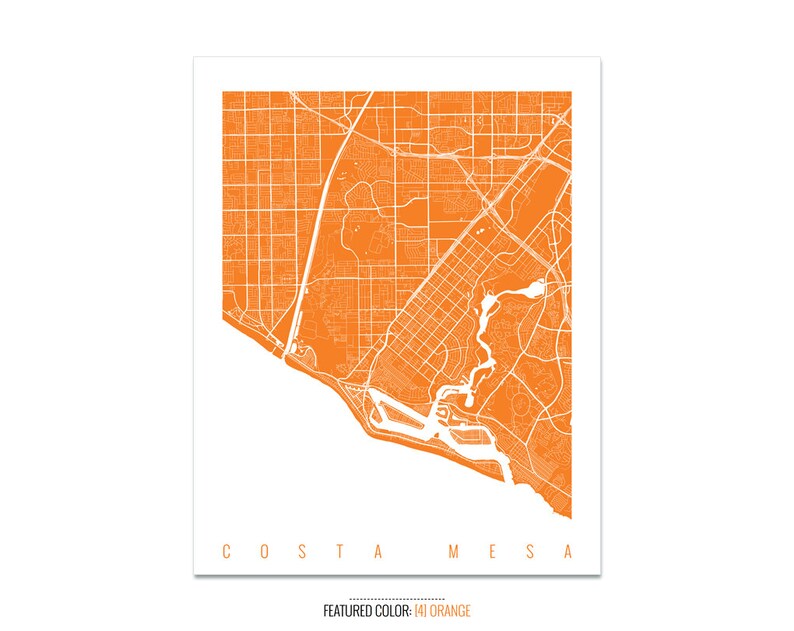 Costa Mesa Map Art Print / Costa Mesa City Poster / Costa Mesa Etsy
