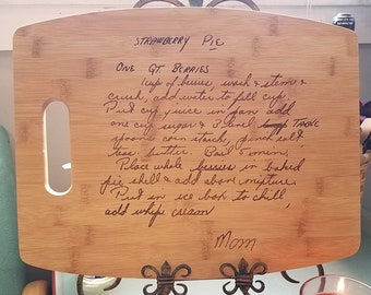 Custom Laser Engraved cutting board with a handwritten recipe