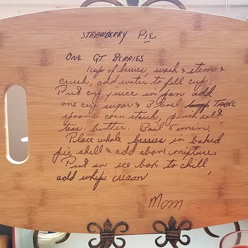 Custom Laser Engraved Cutting Board With a Handwritten Recipe Etsy