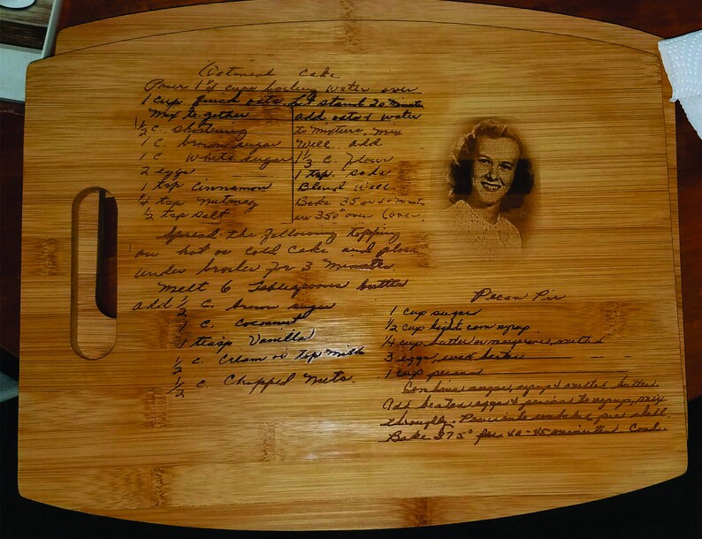 Custom Laser Engraved Cutting Board With a Handwritten Recipe Etsy