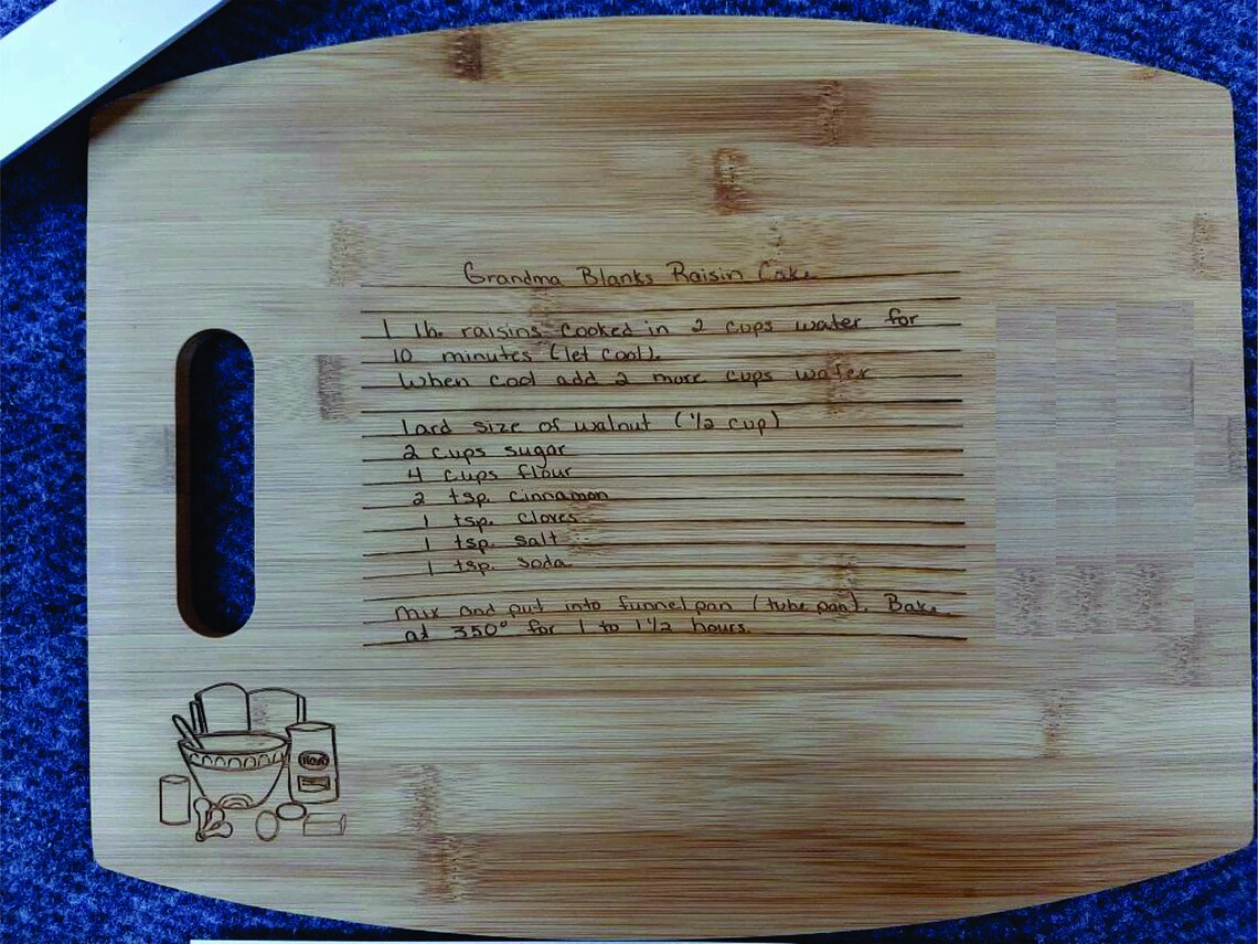 Custom Laser Engraved cutting board with a handwritten recipe Etsy