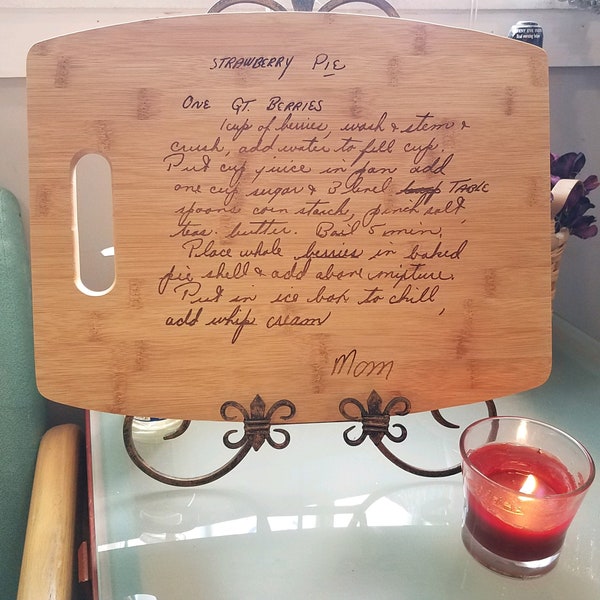 Medium size Custom Laser Engraved cutting board with a handwritten recipe