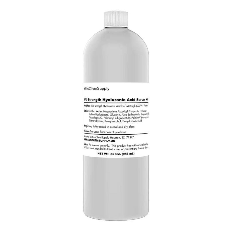 Serum for skin hydration, collagen production, and even skin tone. Hyaluronic Acid, Matrixyl, and Vitamin C serum.