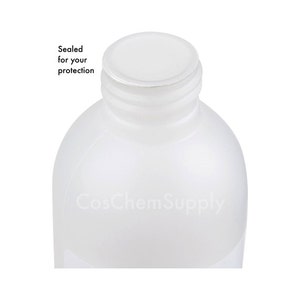 May include: A white frosted plastic bottle with a white screw-on lid. The lid is sealed for protection. The bottle is labeled "CosChemSupply".