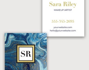 Square Business Card / Product Tag Editable Template - Navy and Gold Marble