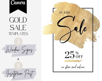 Retail Window Signs and Instagram Post Templates for Canva - Fashion, Home Decor, Salon - Gold Sale