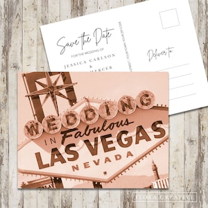 Mariage à Fabulous Las Vegas, Nevada Imprimable Save the Date Wedding Postcard avec Bonus Digital Template, Blush - Téléchargement immédiat