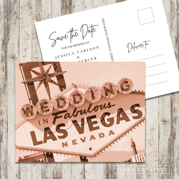 Wedding in Fabulous Las Vegas, Nevada Printable Save the Date Wedding Postcard with Bonus Digital Template, Blush - Instant Download