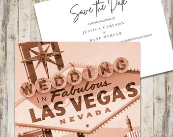 Wedding in Fabulous Las Vegas, Nevada Printable Save the Date Wedding Card with Bonus Digital Template, Blush - Instant Download
