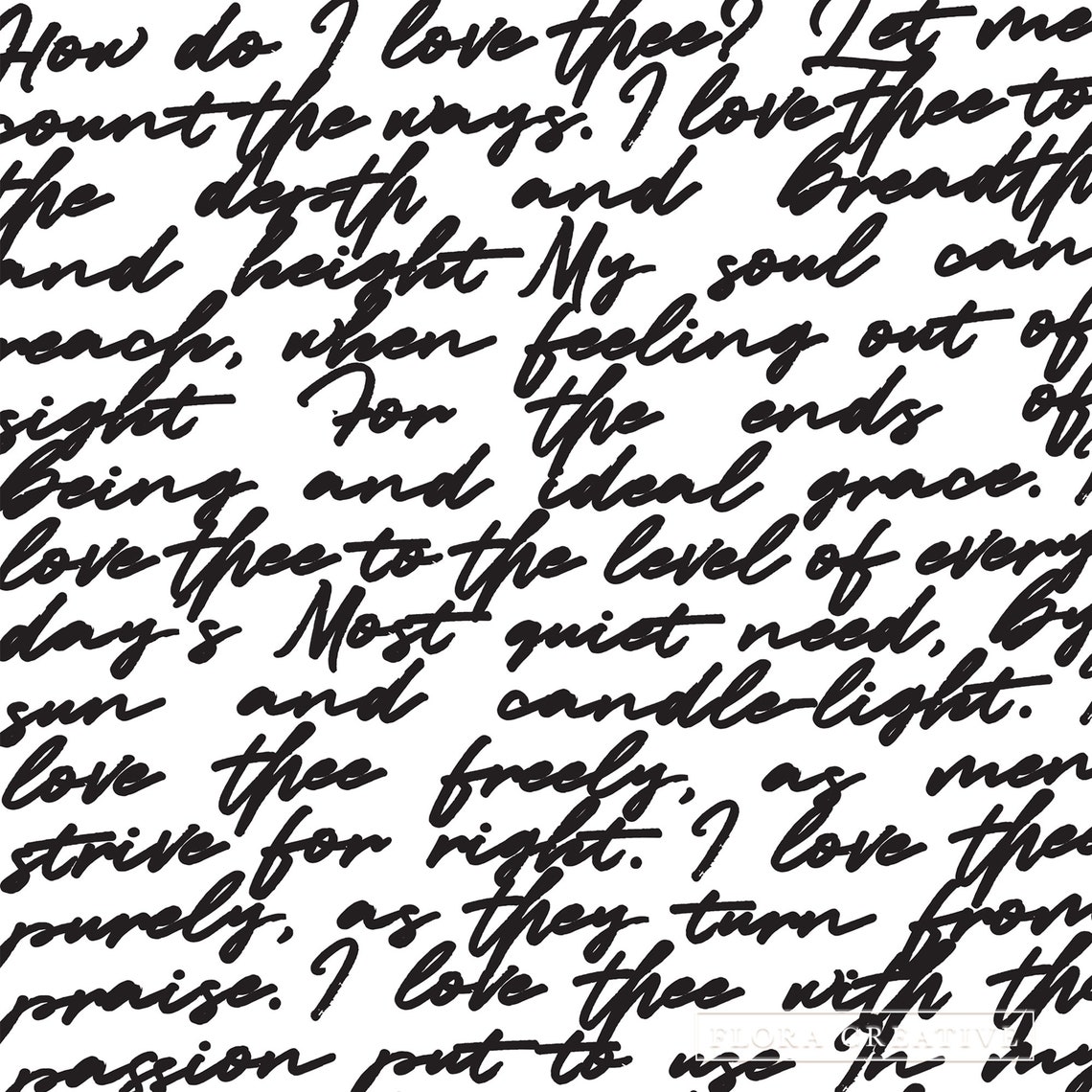 Love Poem Wall Art Print Large Modern Black and White Handwritten