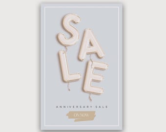 Retail Storefront Sale Poster / Sign Template – Foil Balloons (Editable PDF)