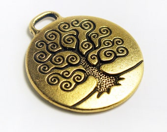 Tree of Life Pendant, Antique Gold Plated, 24mm  Made in USA by Tierracast, #TC114