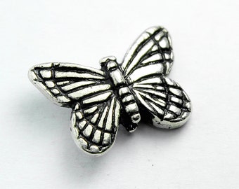 Silver Plated Pewter Monarch Butterfly Bead, 16x11mm, Set of 2 with Antique Finish, Made in USA, #TC127