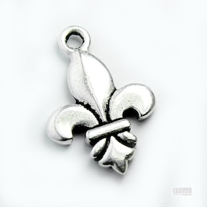 Fleur de Lis Charm, 25x17mm, Set of 2, with Silver Plated Antique Finish, Made in USA, #TC137