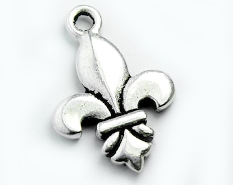 Fleur de Lis Charm, 25x17mm, Set of 2, with Silver Plated Antique Finish, Made in USA, #TC137