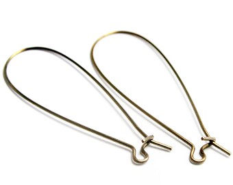 45x17mm Kidney Brass Ear Wires,  Natural Brass Finish, Set of 10 (5 pairs) Made in USA, #V102