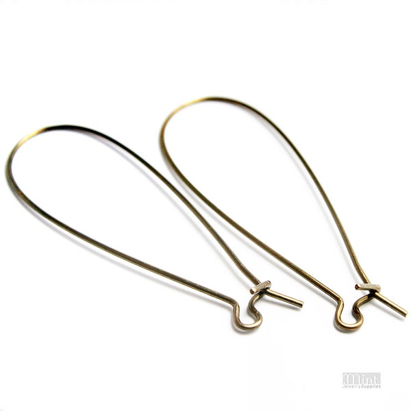 45x17mm Kidney Brass Ear Wires,  Natural Brass Finish, Set of 10 (5 pairs) Made in USA, #V102