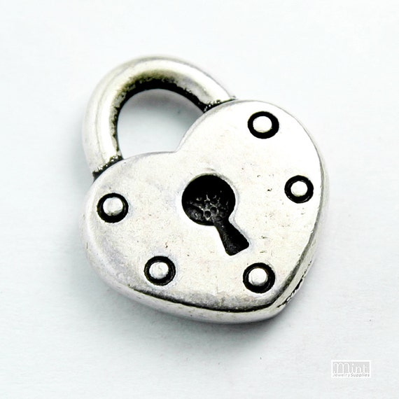 TierraCast Pewter Charms-Silver Heart Lock & Key Set