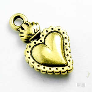 2 Gold Plated Sacred Heart Milagro Charms, 14x22mm, Antique Finish, Made in USA, #TC134