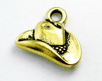 Cowboy Hat Charm, 12x14mm, Antique 24K Gold Plated Pewter, Made in USA, #TC166