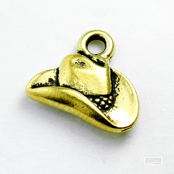 Cowboy Hat Charm, 12x14mm, Antique 24K Gold Plated Pewter, Made in USA, #TC166