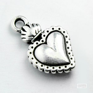 Silver Plated Sacred Heart Milagro Charm, 14x22mm, Set of 3 with Antique Finish, Made in USA, #TC133 (Our last set)