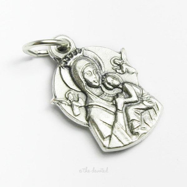 Our Lady of Perpetual Help, Silvertone Charm, Rosary Medal, Made In Italy #M136