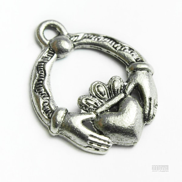 Pewter Claddagh Charm, Irish Love Charm of Hands Holding a Heart, Made in USA, #Q124