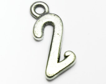 Pewter Two '2', Charm, All numbers available 0-9, 10x15mm, Made in USA, #Q108
