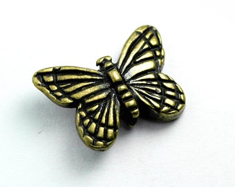 Brass Plated Pewter Monarch Butterfly Bead, 16x11mm, Set of 2 with Antique Finish, Made in USA, #TC125