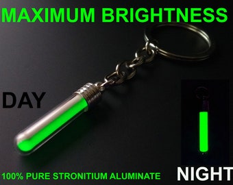 The BRIGHTEST Glow In The Dark Key chain / Keyring Money Can Buy! Pure Strontium Aluminate! (CHROME)