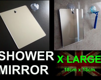 XL Shower Shaving Mirror, Strong Shatter Proof, Laser Cut, Anti-Fog, Travel, Camping, Festival, Includes FREE Hook!