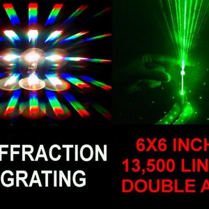 ENORME foglio di reticolo di diffrazione da 6 x 6 pollici, 13.500 linee per pollice, prisma piatto a divisione laser, giocattolo educativo, filtro per fotocamera GUARDA!!