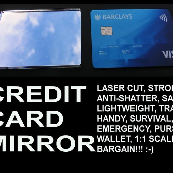 LASER-CUT Smooth Corner Credit Card Mirror,Compact,Wallet/Purse,Makeup,Travel