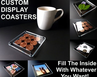 FILL YOUR OWN Custom Coasters! Put Anything Inside, Coffee/Tea/Drink Cup/Mug Mat