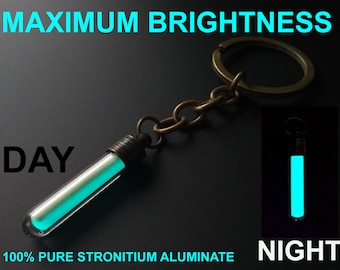 SKY BLUE Glow In The Dark Keyring / Key Chain Pure Strontium Aluminate!! GITD
