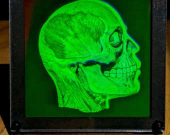 Holograma vintage de los años 80, verdadero efecto 3D, imagen que cambia del cráneo, enmarcado, ¡debes ver el video!