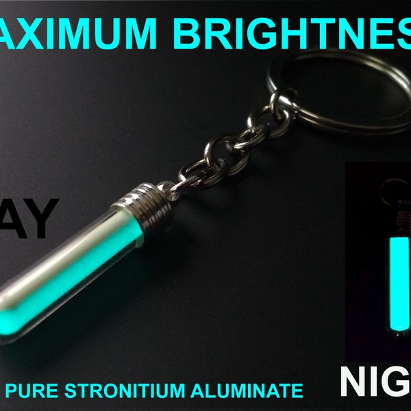 SKY BLUE Glow In The Dark Keyring / Key Chain Pure Strontium Aluminate!! GITD