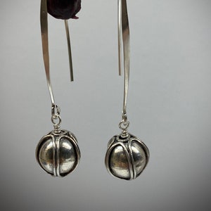 Hammered Sterling Silver Dangle Earrings: 10mm Round Beads