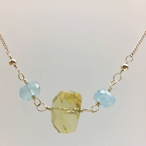 Aquamarine necklace, sterling silver necklace, gemstone necklace, hand made, gift for her, delicate necklace, yellow quartz, sterling