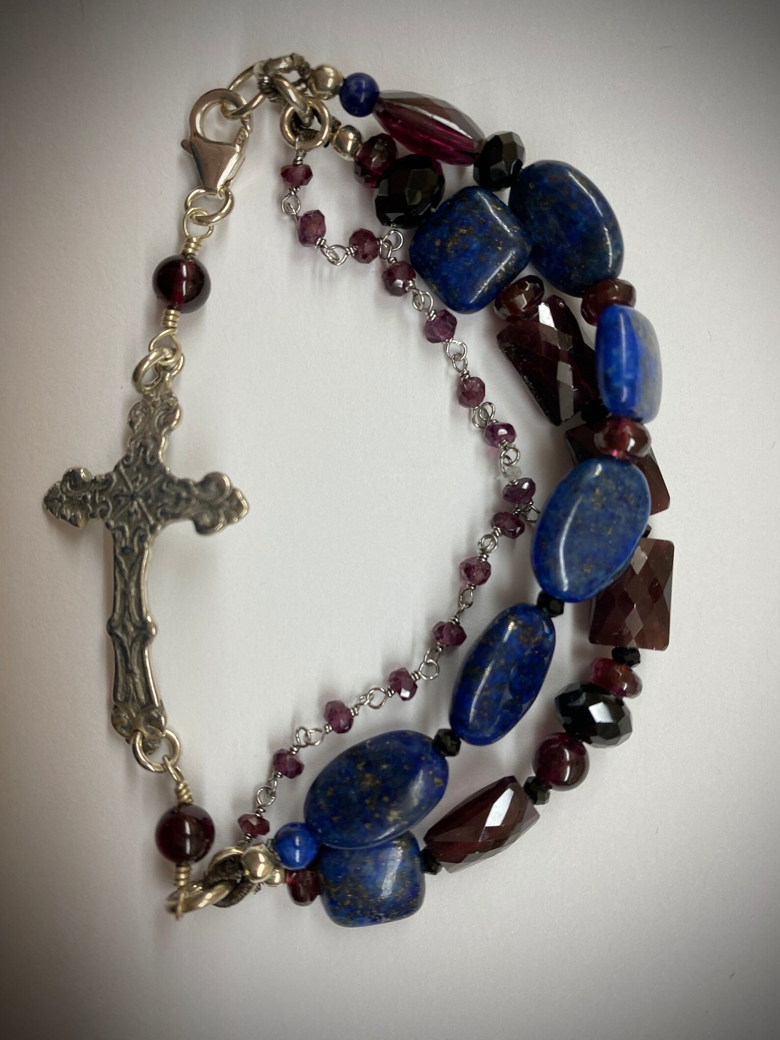 Catholic Bracelet, Christian Bracelet, Sterling Silver Cross, Triple