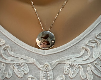 Rustic Bird Fine Silver Pendant: Copper Inlay, Sterling Silver Chain