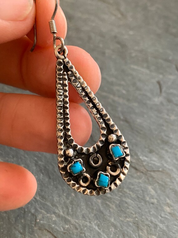 Vintage Sterling Silver and Turquoise Teardrop Ea… - image 6