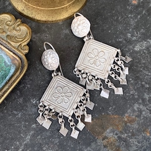 Large Vintage Tribal Silver Dangly Earrings from Rajasthan