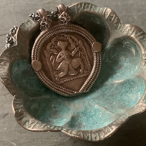 Vintage Tribal Silver Hanuman Amulet from India on Oxidized Sterling Chain