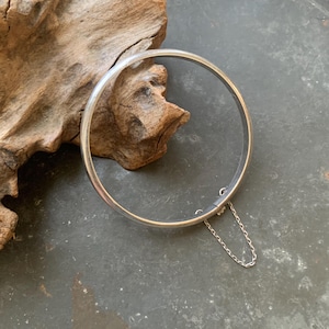 Vintage Sterling Silver Hinged Bangle with Safety Chain