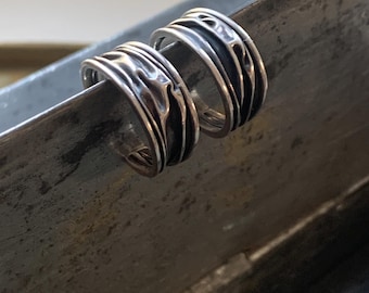 Unique Vintage Sterling Silver Hoops with Post Backs