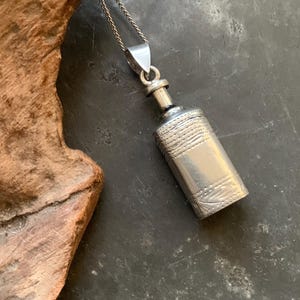 Vintage Sterling Silver Etched Perfume Bottle Necklace